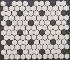 Vogue Rosette Pattern Unglazed Porcelain Mosaic Tile White with Black Dots Designed in Italy - Shipping