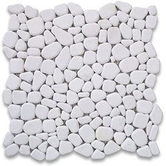 Thassos White Marble Pebble Stone River Rocks Mosaic Floor Wall Tile Tumbled for Kitchen Backsplash Bathroom Flooring Shower Outdoors