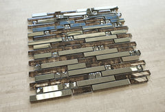 Black Stainless Steel (Brick Pattern) + Diamond Shape Glass + Brown Glass Mosaic Tile