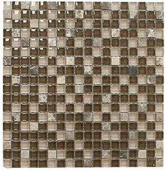 Brown with Dark Emperador Square Glass Mosaic Tile for Bathroom and Kitchen Walls Kitchen Backsplashes By Vogue Tile - Tenedos