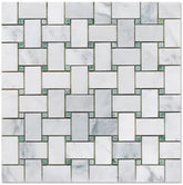 Statuary Calacatta Basketweave with Ming Green Dots Polished Marble Mosaic Floor and Wall Tile