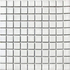 Square Tile White Porcelain Mosaic Shiny Look Pattern 1 1/8" X 1 1/8" - Tenedos