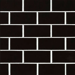 Black Subway Brick 2" X 4" Porcelain Tile, Wall Tile, Backsplash Tile, Bathroom Tile on 12x12 Mesh for Easy Installation