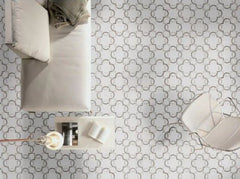 Quattuour Leaf Geometric White with Athens Grey Waterjet Marble Floor and Wall Tile for Bathroom, Kitchen Backsplashes, Accent Wall, Fireplace Surround