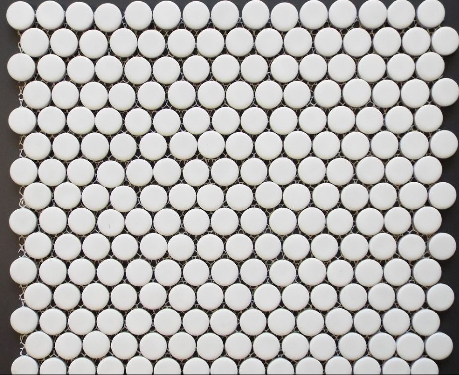 Penny Round Tile Arctic White Porcelain Mosaic Floor Wall Tile backsplash Matte Look for Bathroom Shower, Kitchen, Accent Decor, Fireplace
