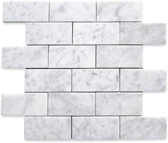 Carrara White Marble 2x4 Grand Brick Subway Mosaic Floor Wall Tile Polished for Kitchen Backsplash Bathroom Flooring Shower Surround Dining Room Entryway Corrido Spa (1 Sheet)