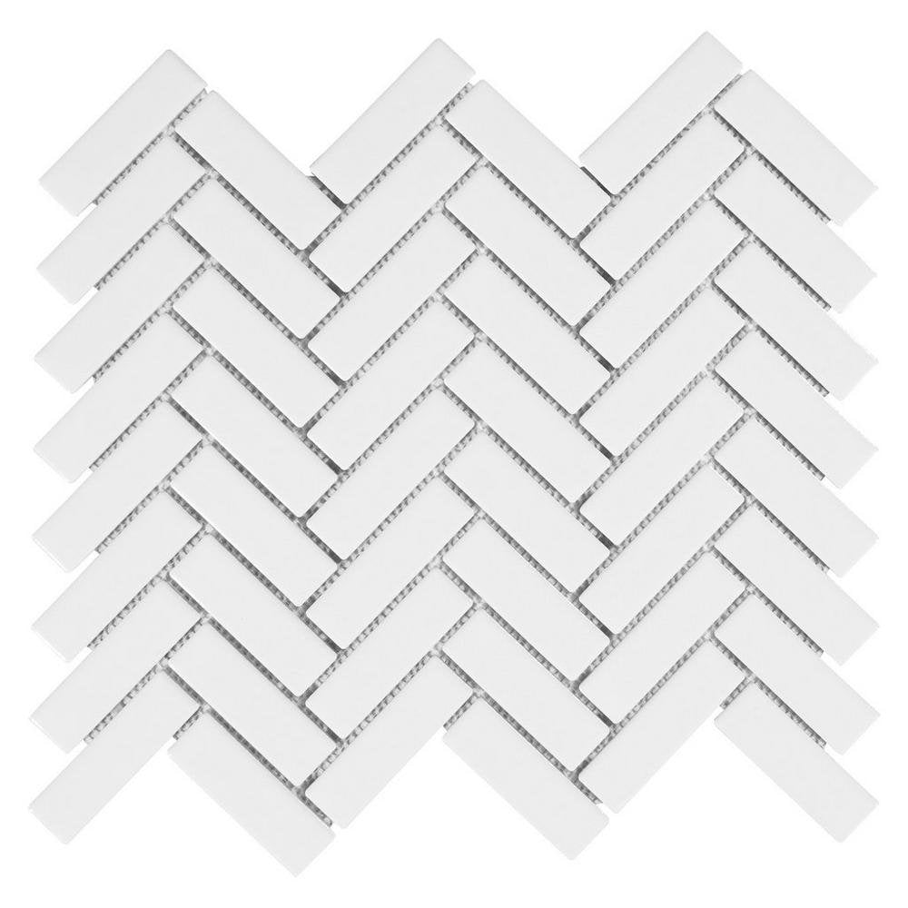 White Porcelain 1X3 Herringbone Gloss Finish Mosaic Tile (Box of 10 Sheets) for Wall, Backsplash Tile, Bathroom Tile on 12x12 Mesh for Easy Installation