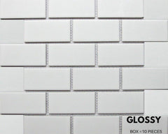 White Tile Ceramic Subway Brick Gloss Finish 2" X 4" for Wall Tile, Backsplash Tile, Bathroom Tile on 12x12 Mesh for Easy Installation for Wall Tile Backsplash Tile Bathroom Tile