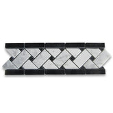 Carrara White Marble 4x12 Basketweave Mosaic Border w/Black Dots Polished for Kitchen Backsplash Bathroom Shower Wall Border Decor Tile