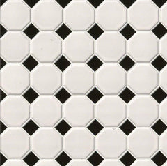 MSI White and Black Octagon 12 in. x 12 in. x 6mm Porcelain Mesh-Mounted Mosaic Tile (MATTE OR GLOSSY)