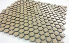 Tenedos Camel Coffee Brown Penny Round Vintage Porcelain Mosaic for Floor and Wall, Tile