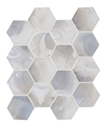 Tenedos Natural Pearl Hexagon 3 in. Glass Mosaic Wall Tile for Kitchen Backsplash, Bathroon Wall, Accent Wall