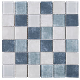 Blue with Gray and White Glass 2" Square Mosaic Tile for Walls, Bathroom and Kitchen Walls Kitchen Backsplashes - Tenedos