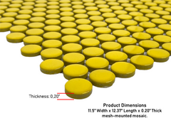 Yellow Penny Round Porcelain Mosaic Floor Wall Tile Backsplash for Bathroom Shower, Kitchen, Accent Décor, Fireplace, on 12x12 Mesh for Easy Installation