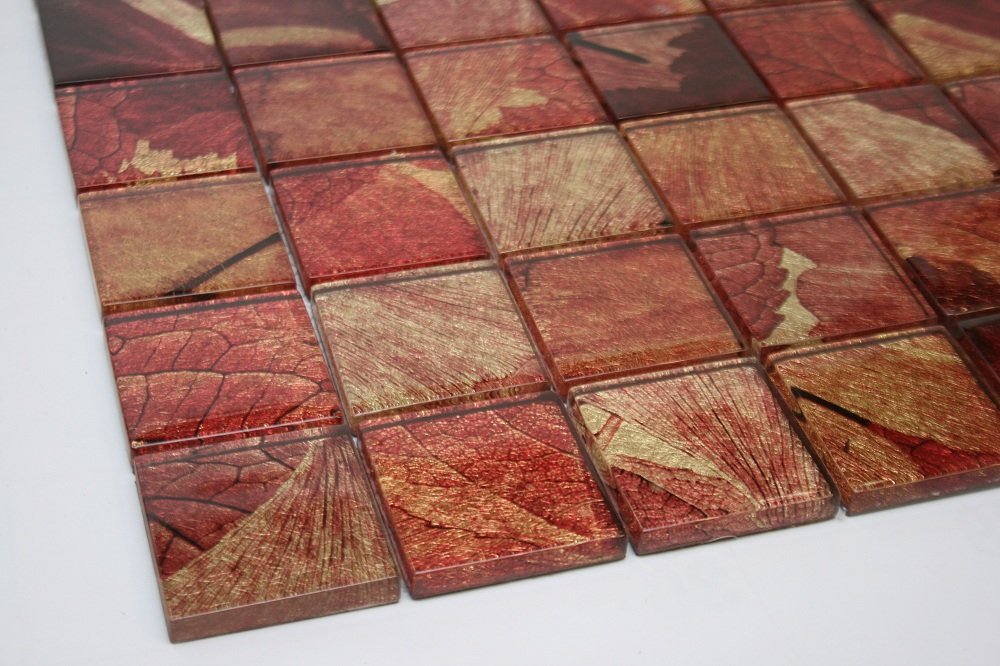2x2 Square Glass Mosaic Wall Tile (Summer - Red Brownish and Gold)