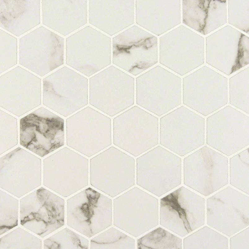 Statuario 2x2 Hexagon Polished Porcelain Mosaic Wall Floor Tile