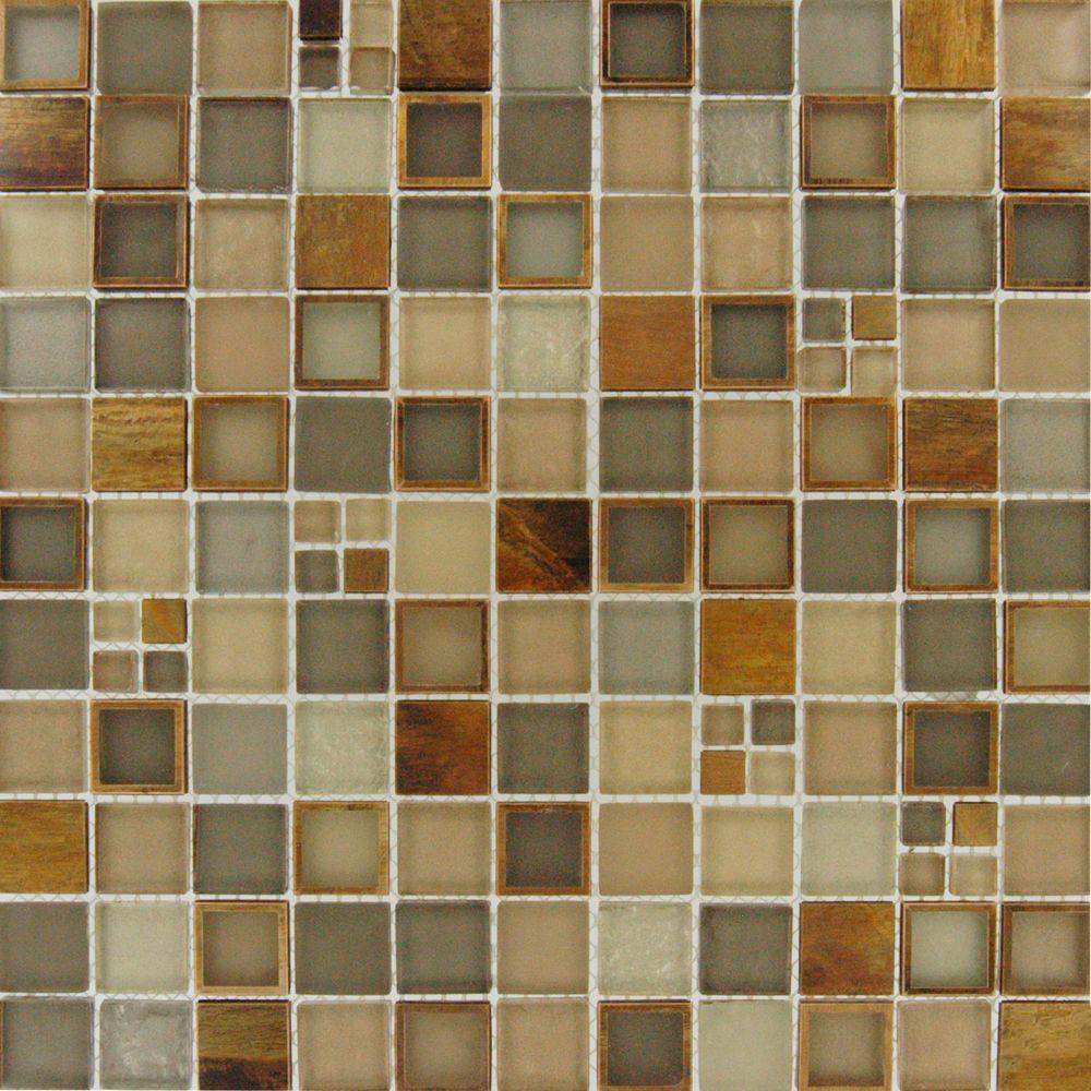 MSI Manhattan Mounted Blend Random Sized Brownish Glass and Metal Mesh Glossy Mosaic Wall Tile
