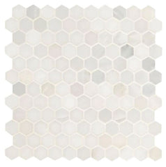 White Creamy Brownish Champagne Hexagon 1 in. Marble Floor Wall Tile Polished for Kitchen Backsplash, Bathroom Shower, Fireplace, Accent decor (Box of 10 Sheets)