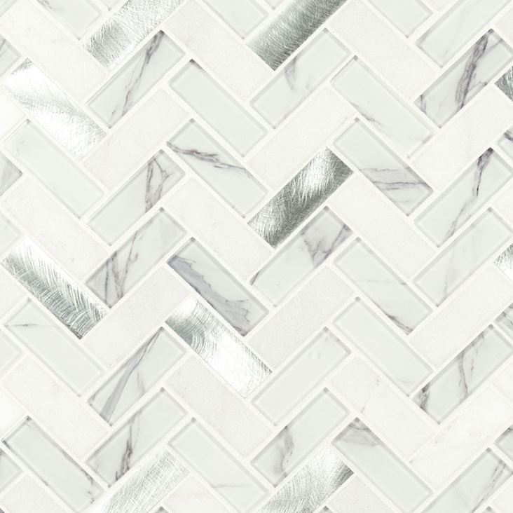 Bytle Bianco Herringbone 12 in. x 12 in. x 6 mm Textured Multi-Surface Mesh-Mounted Mosaic Tile (Box of 10 Sheets)