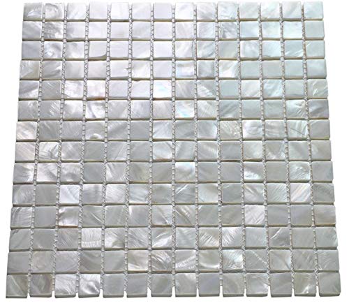 Tenedos White Pearl Square Mother of Pearl Natural Seashell Mosaic Square Wall Floor Tile for Kitchen Backsplashes, Bathroom Shower, Spa, Pool Tile
