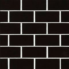 Black Subway Brick 2x4 Porcelain Wall Floor Tile Backsplash Shiny for Kitchen, Bathroom Shower, Accent Decor, Fireplace on 12x12 Mesh for Easy Installation