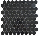 Nero Marquina Black Marble Hexagon Mosaic Floor Wall Tile 1 inch Polished