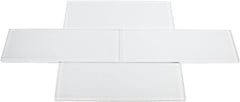Super White Glossy - 3x9 Bright White Subway Glass Tile - Bathroom Tile & Kitchen Backsplash Tile (Price Per 3 Square Feet, 15 Pieces)