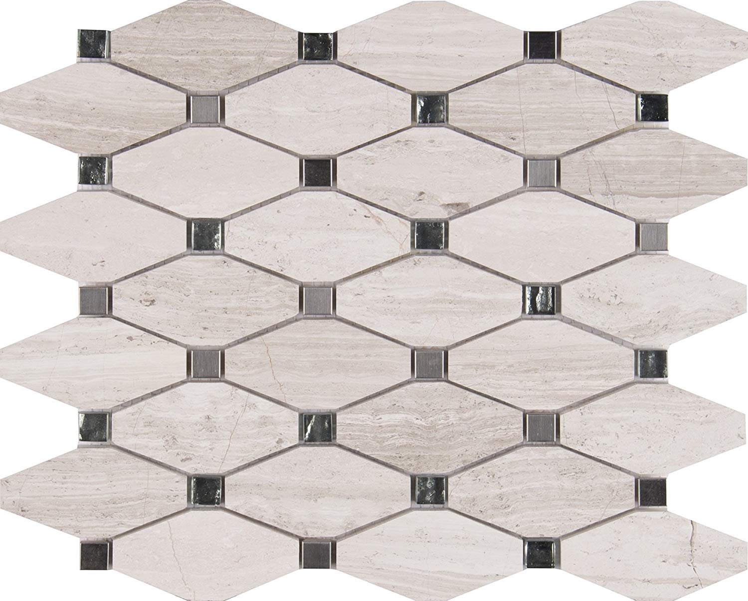 MS International Bayview Elongated Octagon Glass Stone Metal Mosaic Tile - Tenedos
