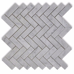 Carrara Marble Italian White Bianco Carrera 1'' x 3'' Herringbone Mosaic Tile Polished