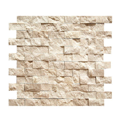 Roman Light Travertine 1X2 Marble Split-Faced Mosaic Tile ( on 12" x 12" Mesh)