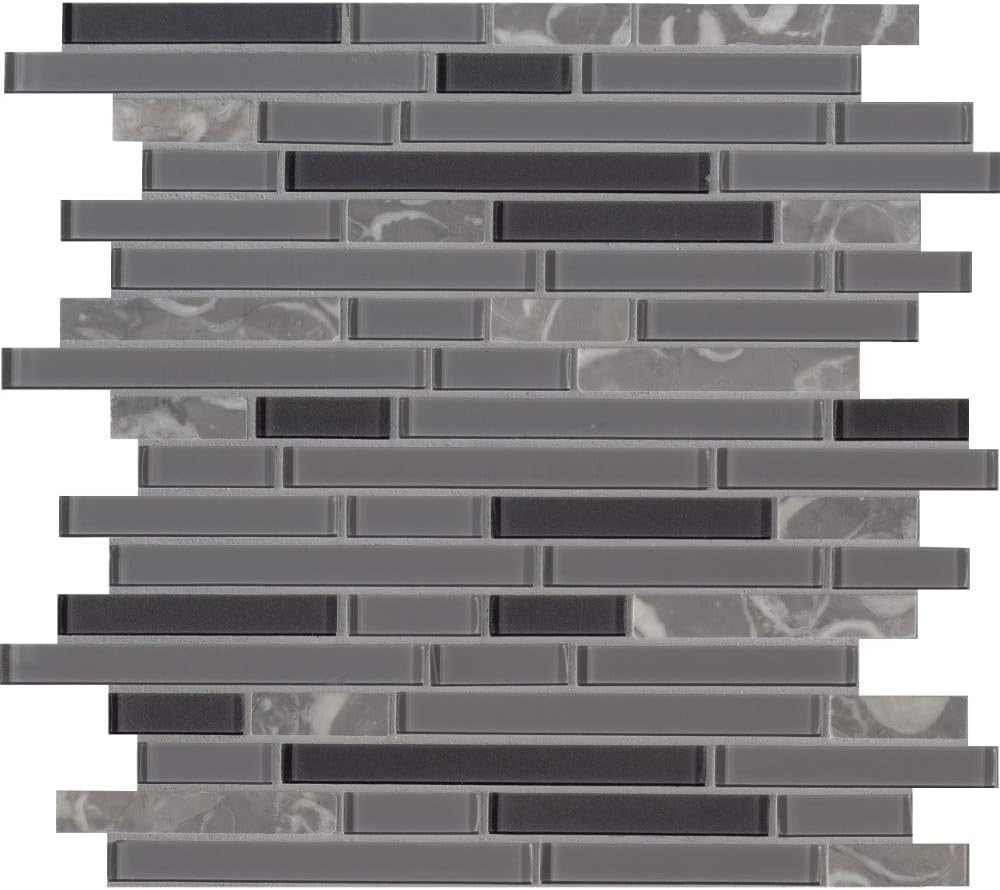 Mix Grigio and Silver Interlocking Glass Mosaic Wall Tile for Kitchen Backsplash, Wall Tile for Bathroom, Shower Wall Tile, Accent Wall