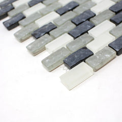 Gray and White Brick Shell Glass Mosaic Tile for Backsplash - Tenedos