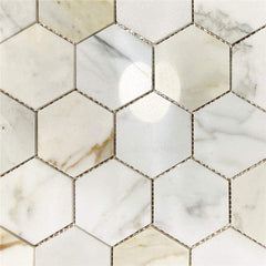 Calacatta Gold Marble 3" Hexagon Mosaic Tile for Kitchen Backsplash Bathroom Flooring Shower