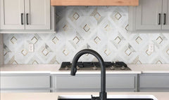 Veneto White with Yellow Gold Marble Stone Multi Surface and Metal Wall Mosaic Tile for Bathroom Walls, Kitchen Backsplashes, Accent Wall, Fireplace Surround