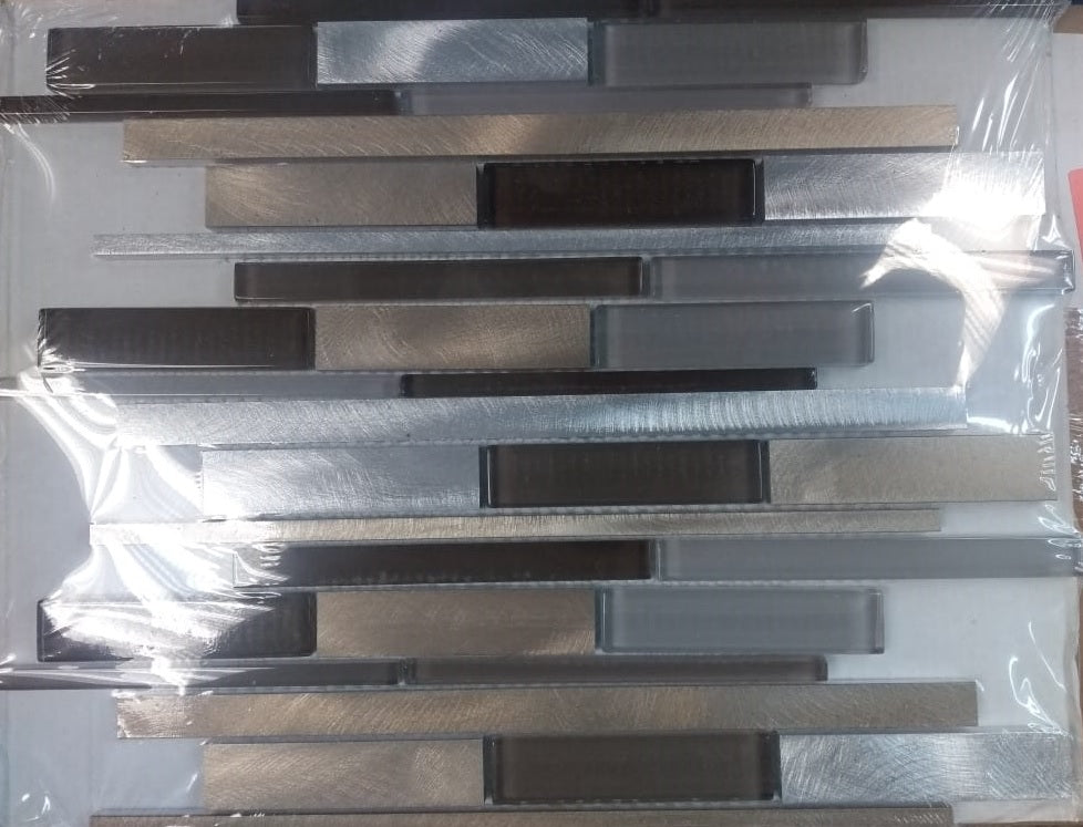 MS International Madison Avenue Interlocking 12 in. x 12 in. x 8 mm Glass Metal Mosaic Wall Tile