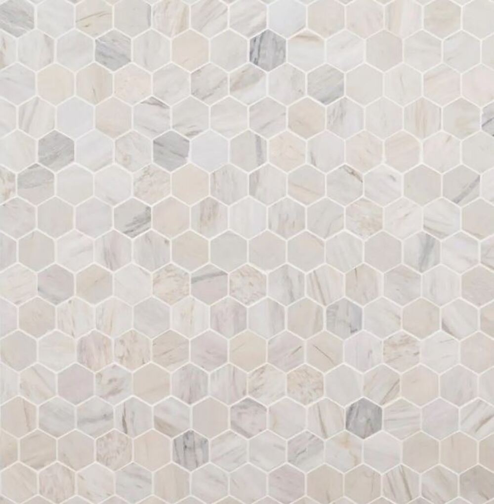 Classic Hexagon 2 Inch Beige, Grey, and Creamy Marble Floor and Wall Tile for Kitchen and Bathroom Backsplash, Shower Wall Tile, Accent Wall, Fireplace Surround (Box of 10 Sheets)