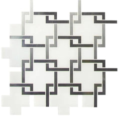 MSI Blanco Lynx 10.47 in. x 10.4 in. x 8 mm Polished Marble Stone with Metal Mosaic Floor Wall Tile