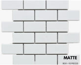 White Tile Ceramic Subway Brick 2" X 4" Matte - Wall Tile, Backsplash Tile, Bathroom Tile on 12x12 Mesh for Easy Installation