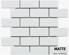 White Tile Ceramic Subway Brick 2" X 4" Matte - Wall Tile, Backsplash Tile, Bathroom Tile on 12x12 Mesh for Easy Installation