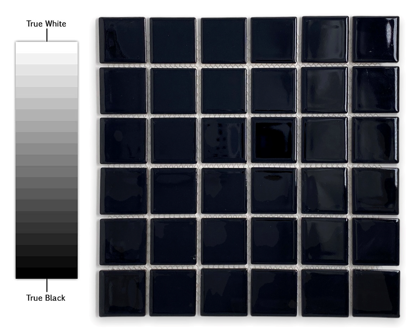 Tenedos Premium Quality 2" (Exact Size 1-15/16 in.) Black Porcelain Square Mosaic Tile Shiny Look Designed in Italy (12x12) for Kitchen Backsplash, Pool Tile, Bathroom Wall, Accent Wall