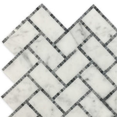 Premium White Carrara P1 Design Herringbone Marble Mosaic Wall Floor Tile for Kitchen backsplash, Bathroom Shower, Fireplace