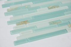 Random Brick Pattern Glass Tile & Resin Tile; Color: Blue Glass Mosaic Tile with Rice Plant Resin Mosaic Tile