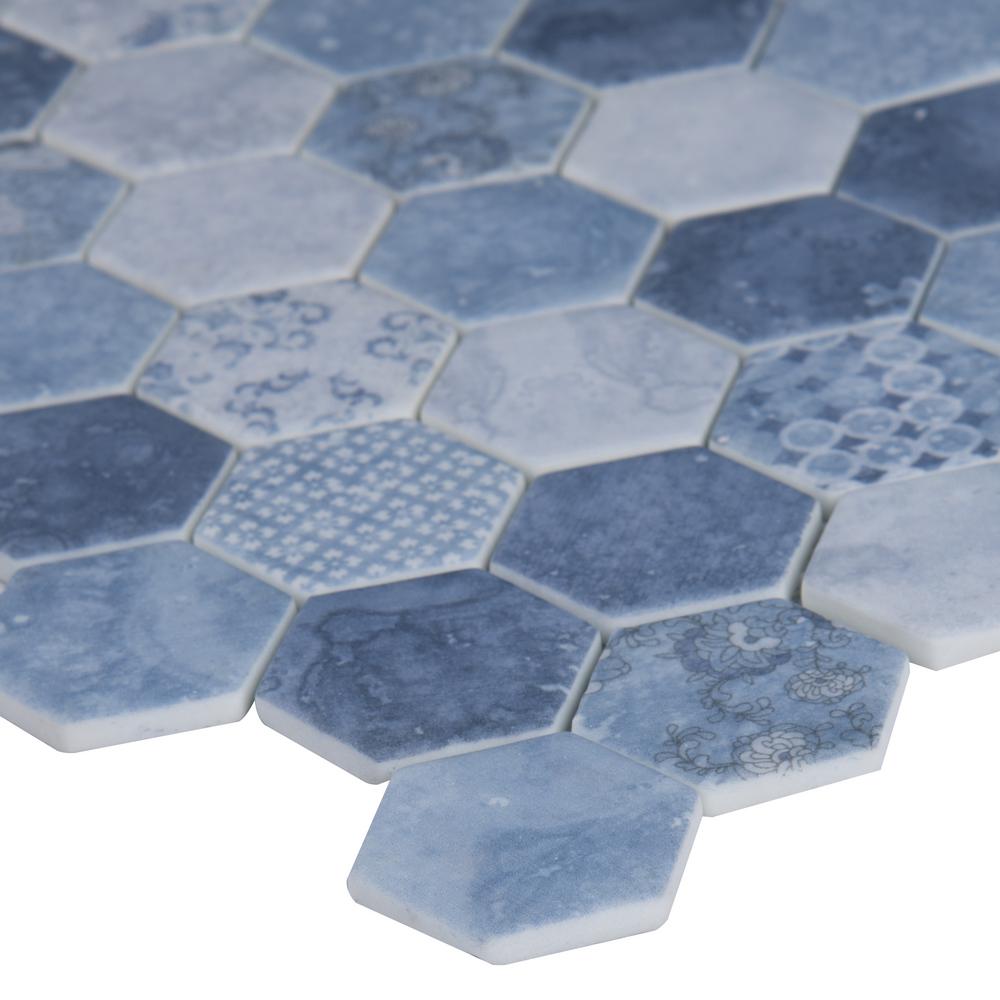 MSI Vista Azul Hexagon 12 in. x 12 in. x 6mm Glass Mesh-Mounted Mosaic Tile