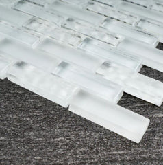 1/2x2 Brick Pattern Glass Wall Tile; Color: White Glass Tile & White Marble Wall Tile