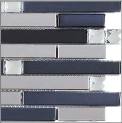 Silver Stainless Steel Tile + Silver Glass Tile (Diamond Shape) + Black Glass Mosaic Wall Tile