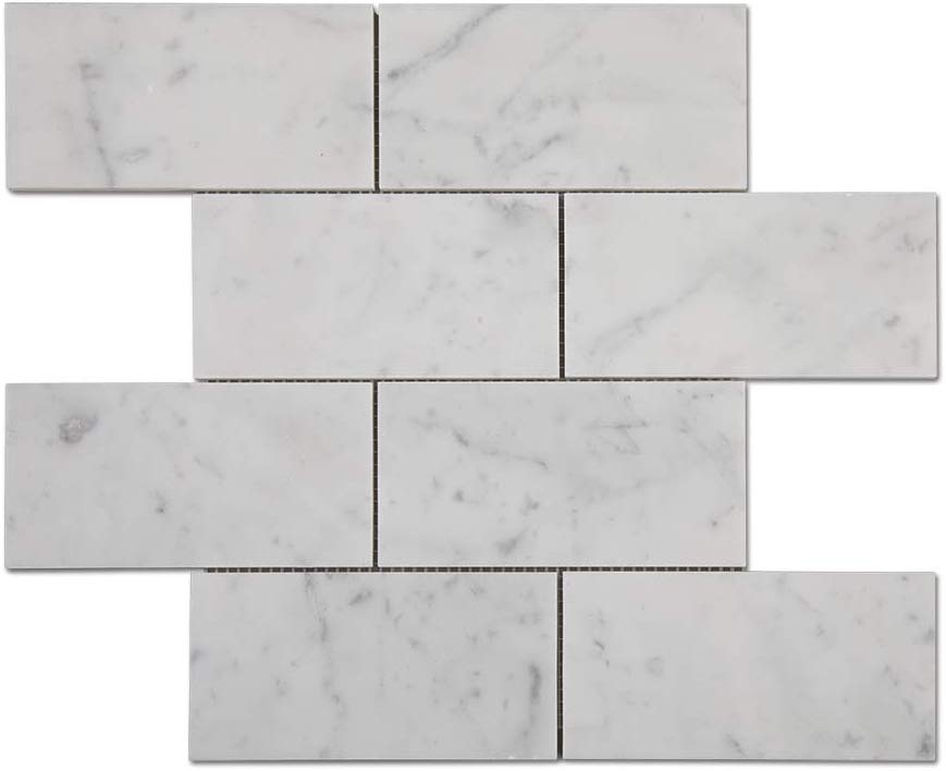 Carrara Marble Italian White Bianco 3x6 Marble Subway Floor and Wall Tile Polished for Kitchen Backsplash, Bathroom Wall, Fireplace Surround
