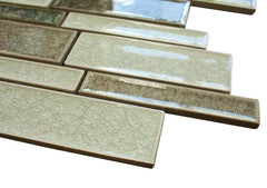 Green, White and Brown Glossy Crackle Crystal Mosaic Tiles Z Pattern - Tenedos