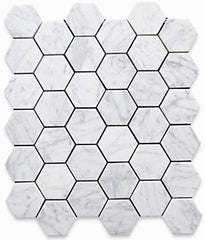 Carrara White Marble Hexagon Mosaic Floor Wall Tile 2 inch Honed Bianco Bathroom Kitchen Backsplash Fireplace