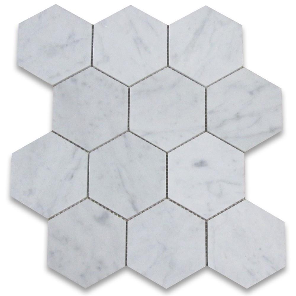 Carrara Marble Italian White Bianco Carrera 4" Hexagon Mosaic Floor Wall Tile Polished