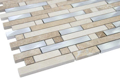 Matte Beige Marble & Silver Aliminum Authentic Glass Mosaic Tiles